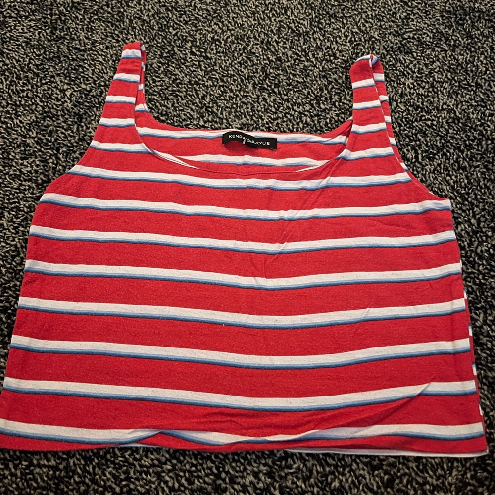 Red white and blue striped crop top tank